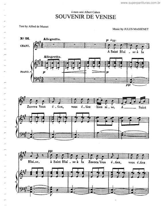 Partitura da música Souvenir de Venise