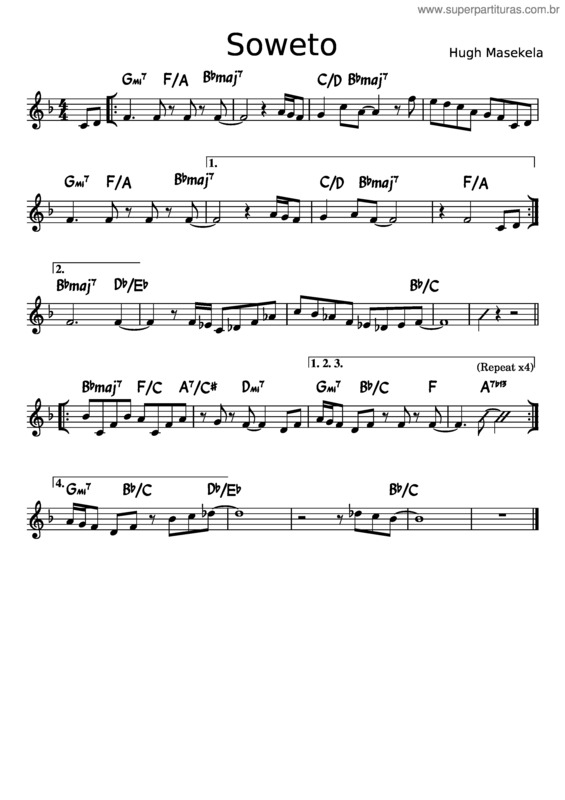 Partitura da música Soweto – Hugh Masekela