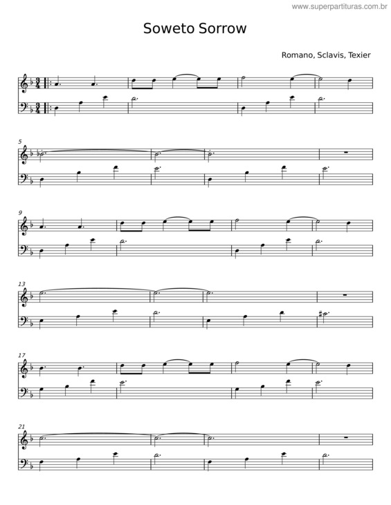 Partitura da música Soweto Sorrow – Romano