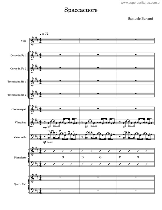 Partitura da música Spaccacuore – Samuele Bersani