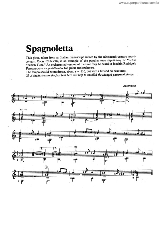 Partitura da música Spagnoletta