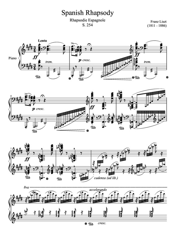 Partitura da música Spanish Rhapsody S. 254