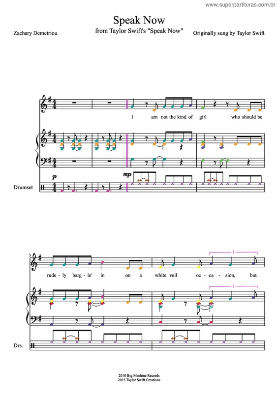 Partitura da música Speak now v.2