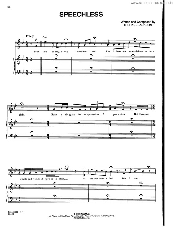 Partitura da música Speechless v.5