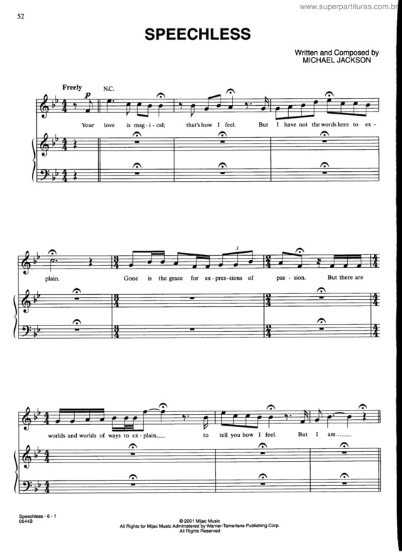 Partitura da música Speechless v.6