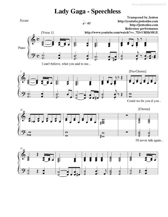 Partitura da música Speechless