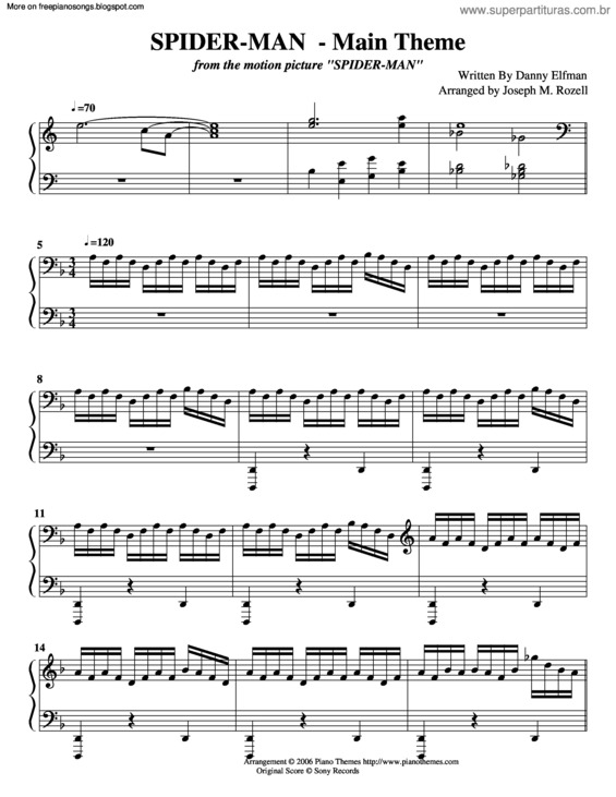 Partitura da música Spiderman (Main Theme)