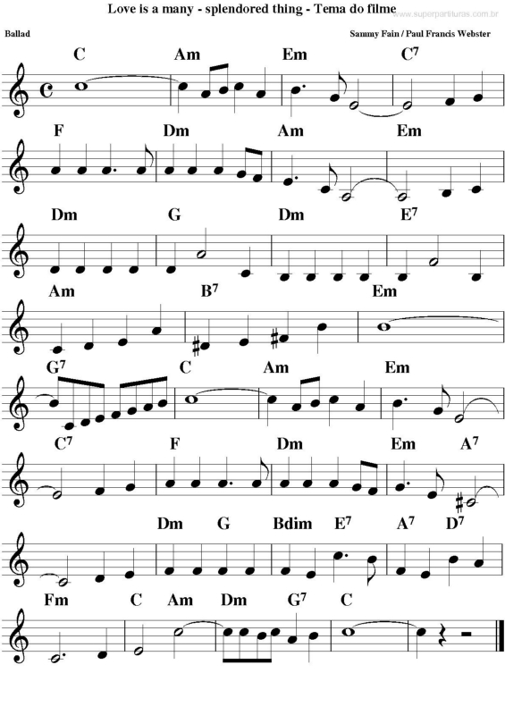 Partitura da música Splendored Thing (Love Is A Many)