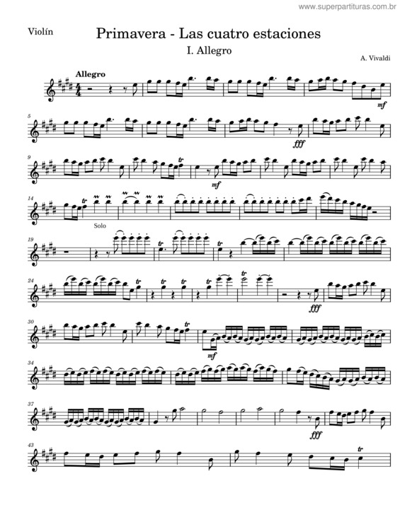 Partitura da música Spring Vivaldi – Antonio Vivaldi Antonio Vivaldi Primavera – Las Cuatro Estaciones – I Allegro