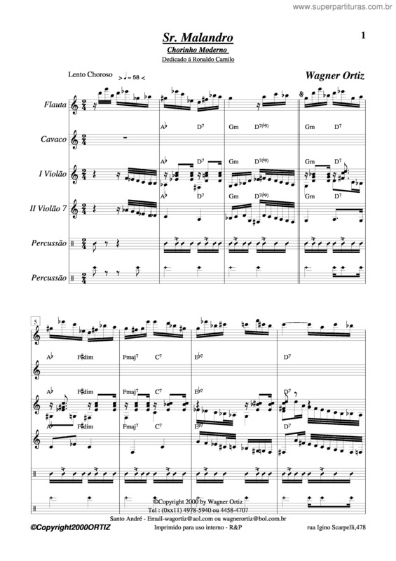 Partitura da música Sr. Malandro