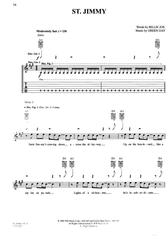 Partitura da música St Jimmy