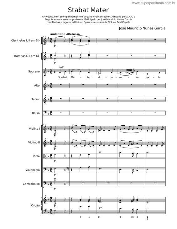 Partitura da música Stabat Mater – José Maurício Nunes Garcia
