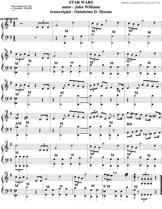 Partitura da música Star Wars v.2