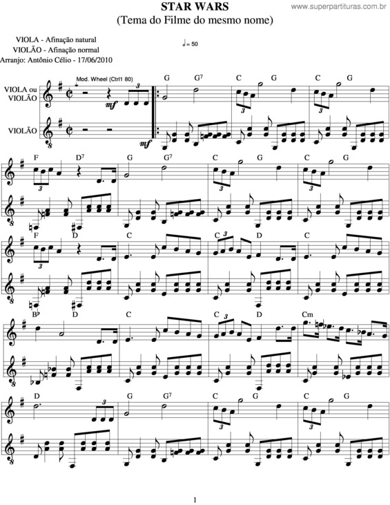 Partitura da música Star Wars