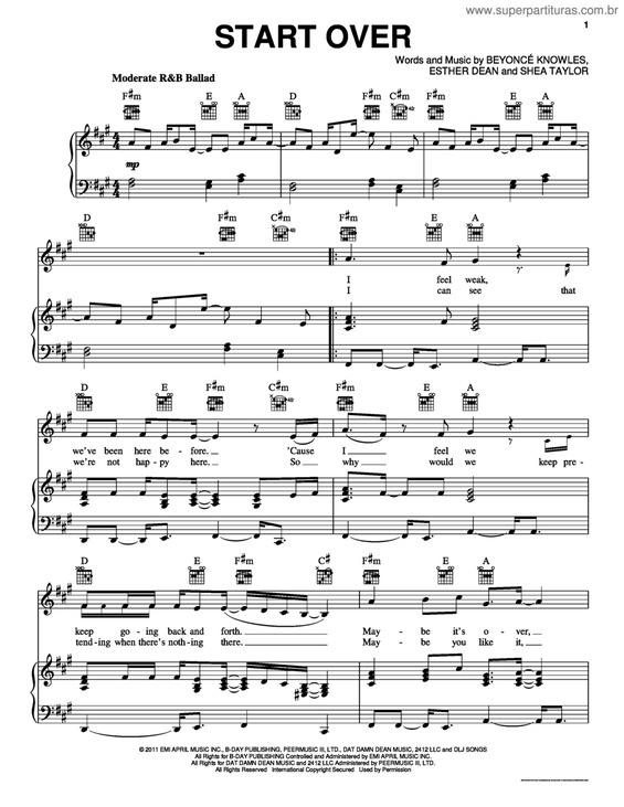 Partitura da música Start Over