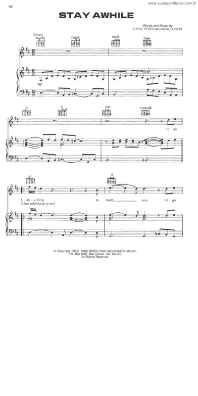 Partitura da música Stay Awhile v.2