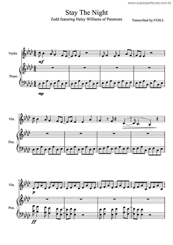 Partitura da música Stay The Night