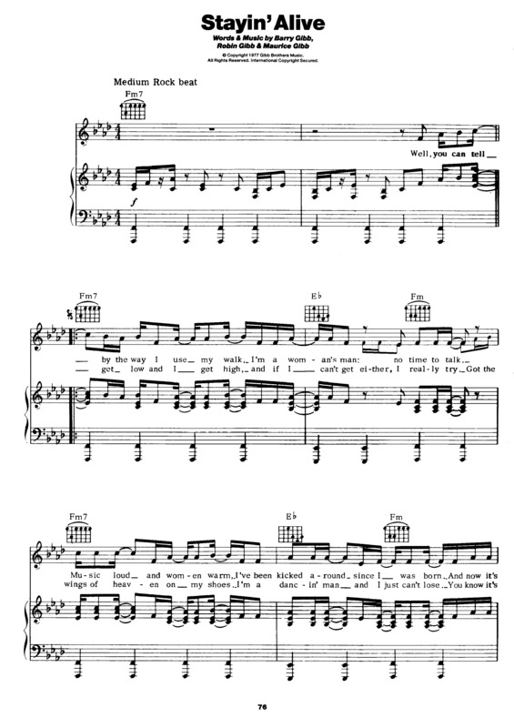 Partitura da música Stayin´ Alive