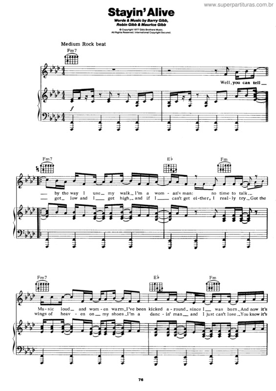 Partitura da música Stayin Alive