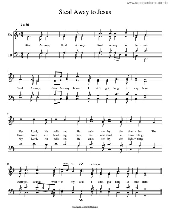Partitura da música Steal Away To Jesus – Satb