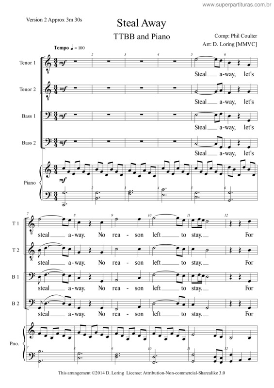 Partitura da música Steal Away