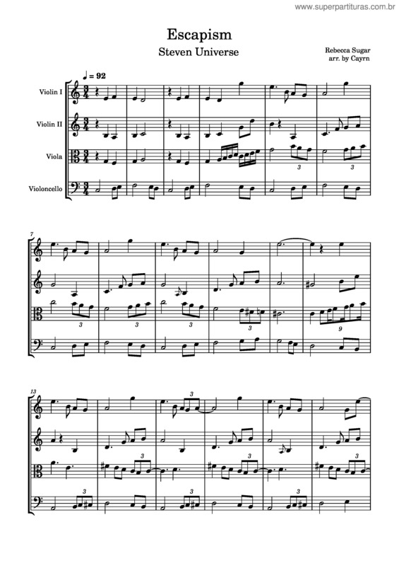 Partitura da música Steven Universe – Escapism