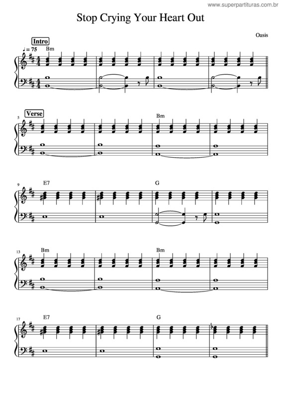 Partitura da música Stop Crying Your Heart Out – Oasis
