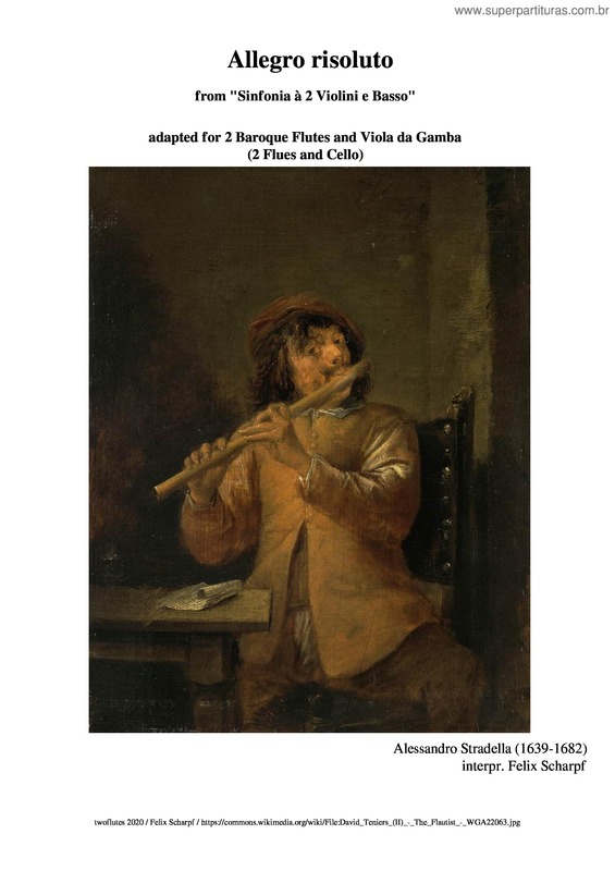 Partitura da música Stradella, Alessandro – Allegro Risoluto From Sinfonia À 2 Violini E Basso, Arr. For 2 Baroque Flutes And Viola Da Gamba