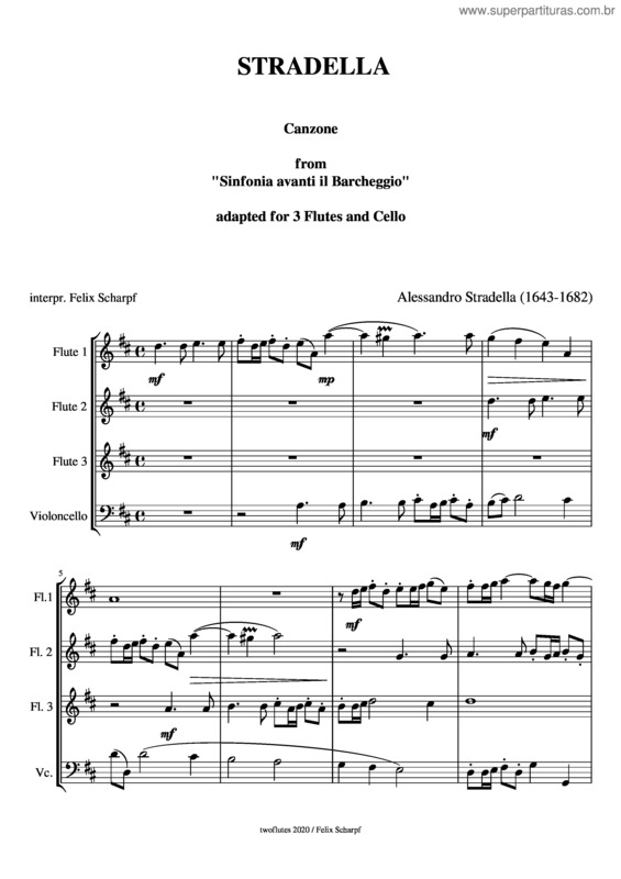 Partitura da música Stradella, Alessandro – Canzone From Sinfonia Avanti Il Barcheggio For 3 Flutes And Cello