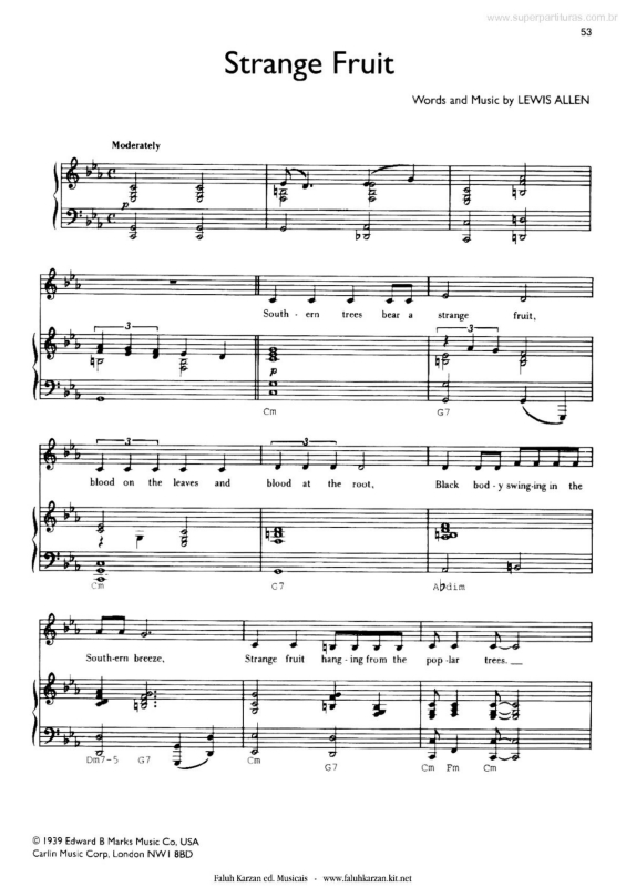 Partitura da música Strange Fruit