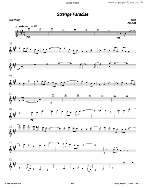 Partitura da música Strange Paradise