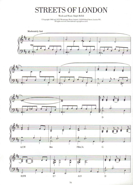 Partitura da música Streets Of London