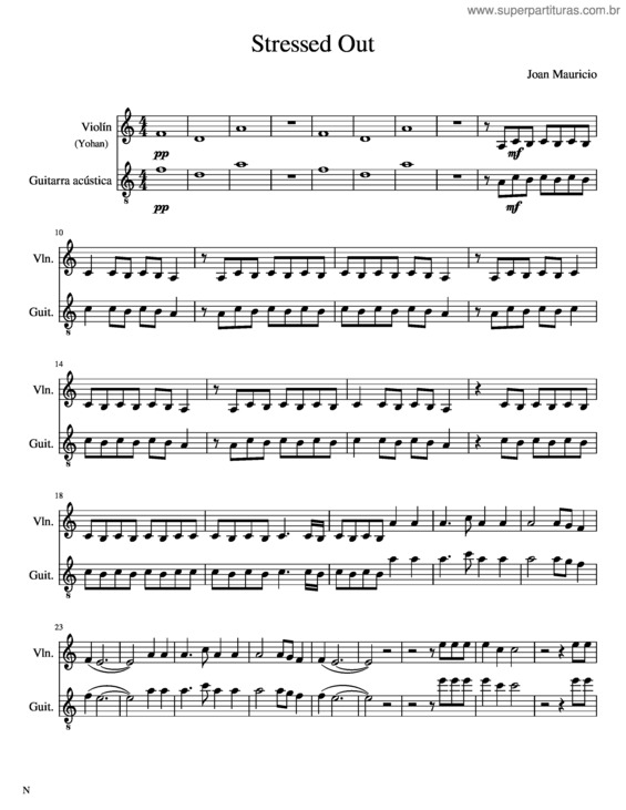 Partitura da música Stressed Out Duo Guitarra Y Violin