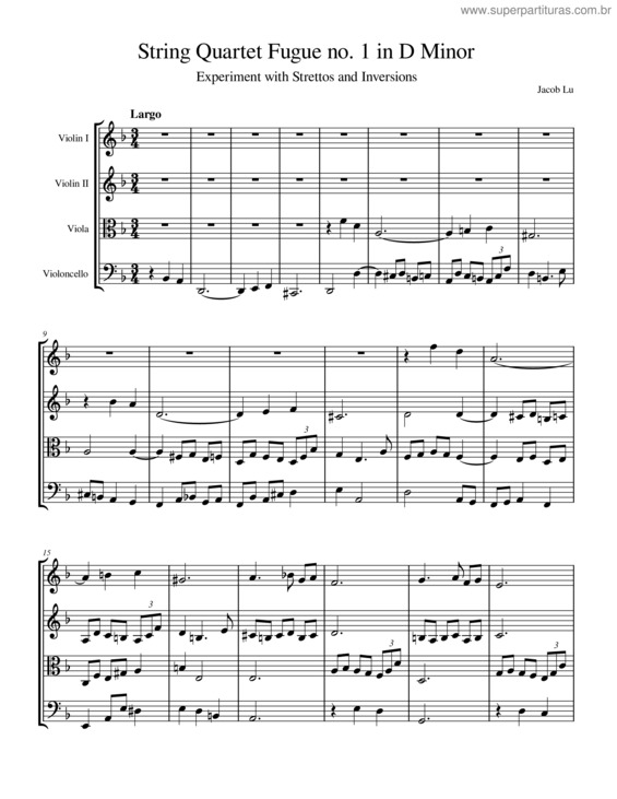 Partitura da música String Quartet Fugue #1 – Jacob Lu