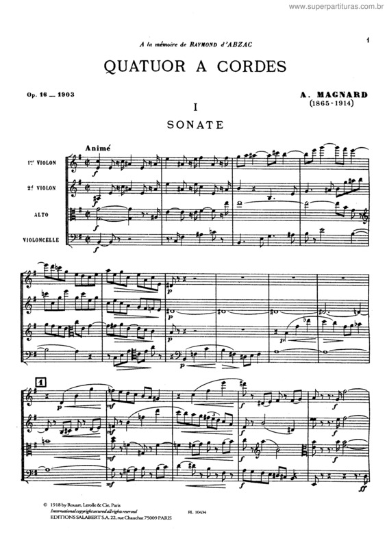 Partitura da música String Quartet in E minor