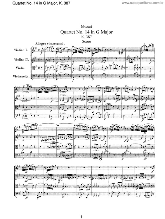 Partitura da música String Quartet No. 14