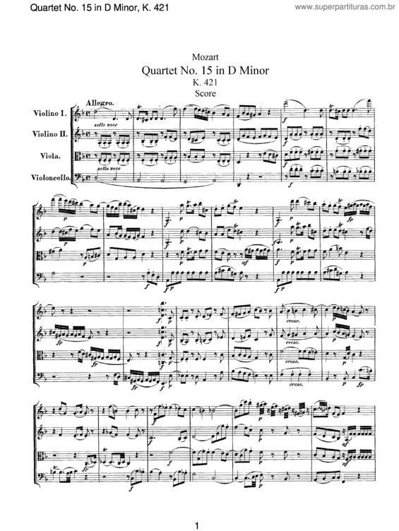 Partitura da música String Quartet No. 15