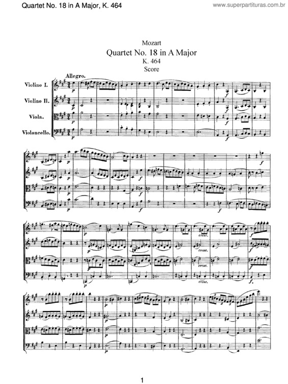 Partitura da música String Quartet No. 18