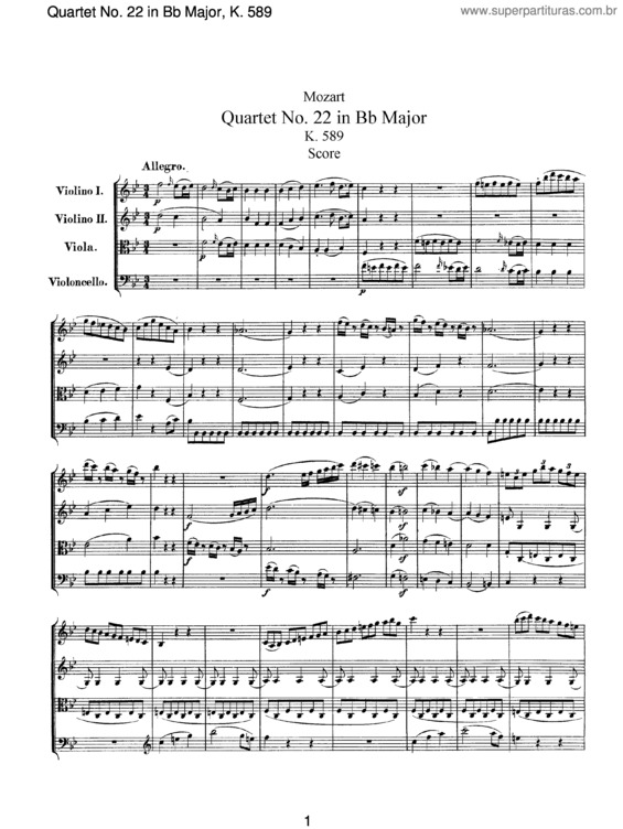 Partitura da música String Quartet No. 22