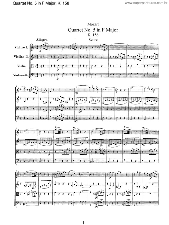Partitura da música String Quartet No. 5