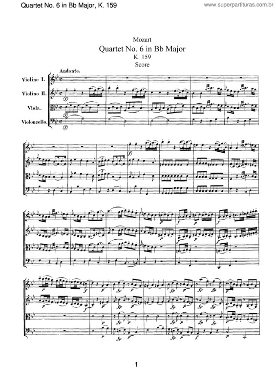 Partitura da música String Quartet No. 6