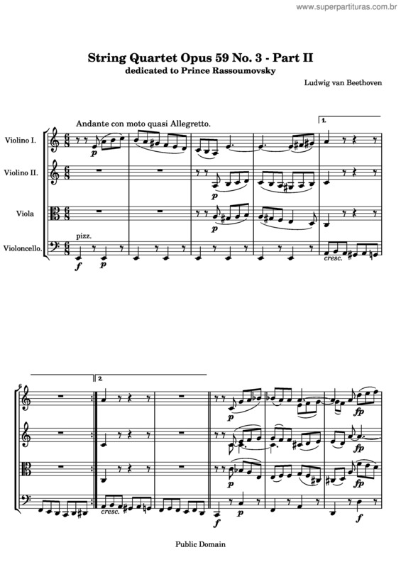 Partitura da música String Quartet No. 9