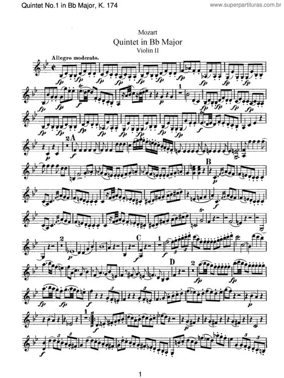 Partitura da música String Quintet No. 1 v.3