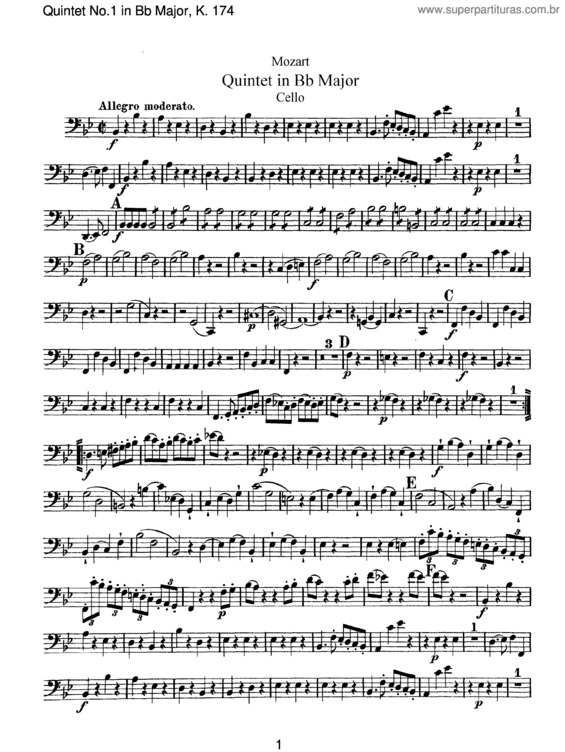 Partitura da música String Quintet No. 1 v.6