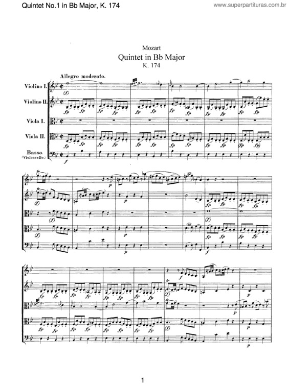 Partitura da música String Quintet No. 1