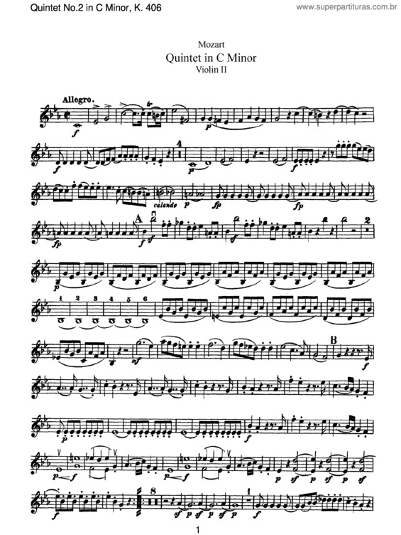 Partitura da música String Quintet No. 2 v.3