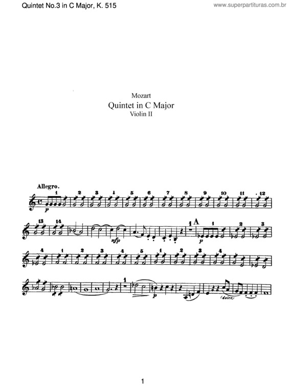 Partitura da música String Quintet No. 3 v.3