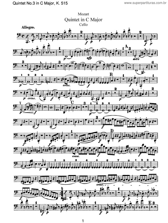 Partitura da música String Quintet No. 3 v.6