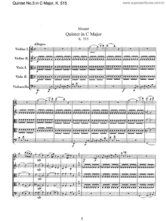 Partitura da música String Quintet No. 3