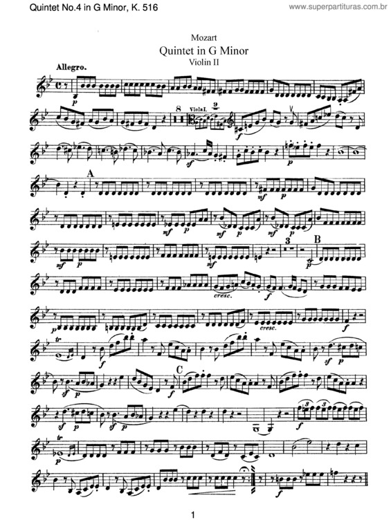 Partitura da música String Quintet No. 4 v.3